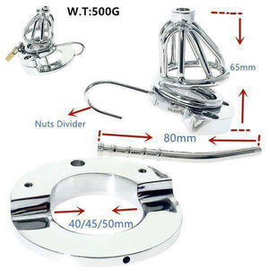 2-in-1 Ball Stretcher Cock Cage with Catheter CH06 - Oxy-shop