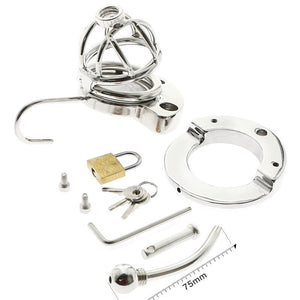 2-in-1 Ball Stretcher SHORT Cock Cage with Catheter CH05 - Oxy-shop
