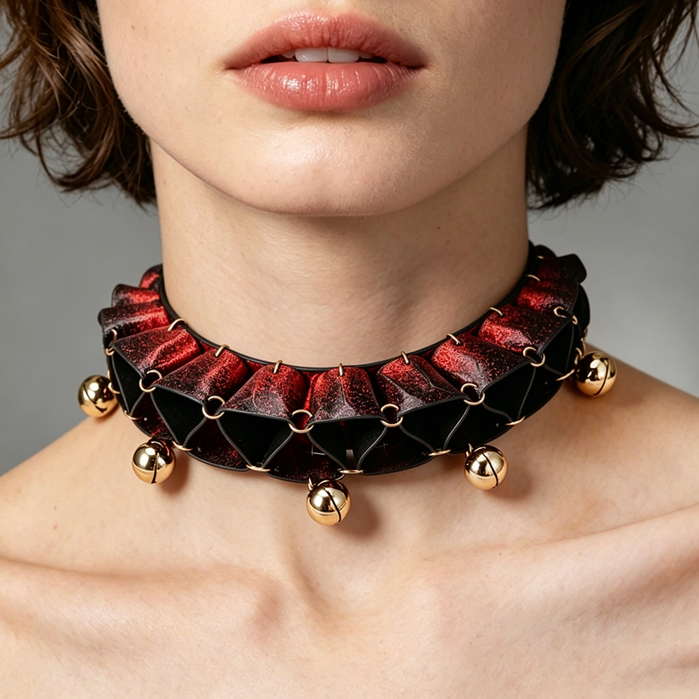 Real SnakeSkin Female Submissive Collar - Service Bell