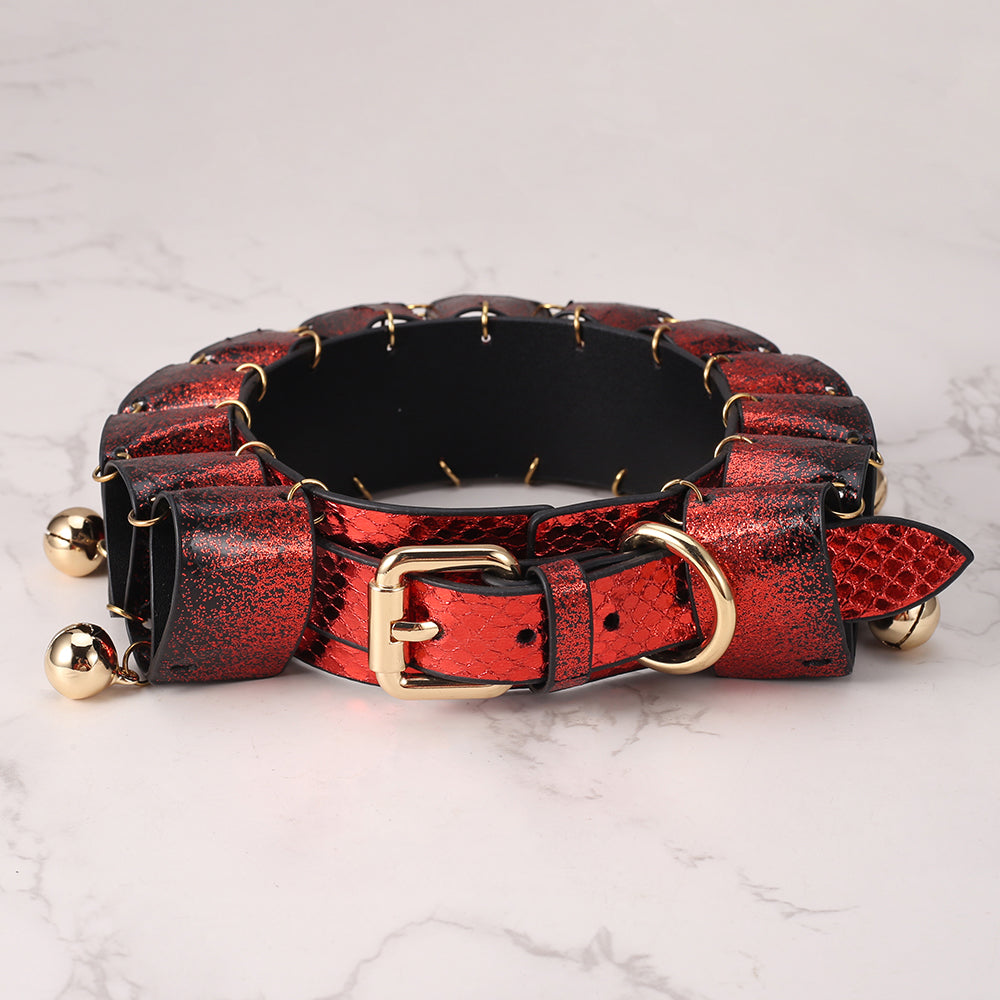 Real SnakeSkin Female Submissive Collar - Service Bell