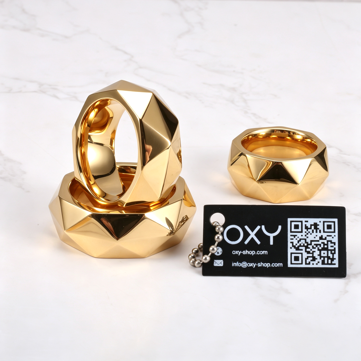 Premium Hexagonal Glans Ring (Hand Polished) - Steel & Titanium | Gold & Rainbow