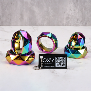 Premium Hexagonal Glans Ring (Hand Polished) - Steel & Titanium | Gold & Rainbow