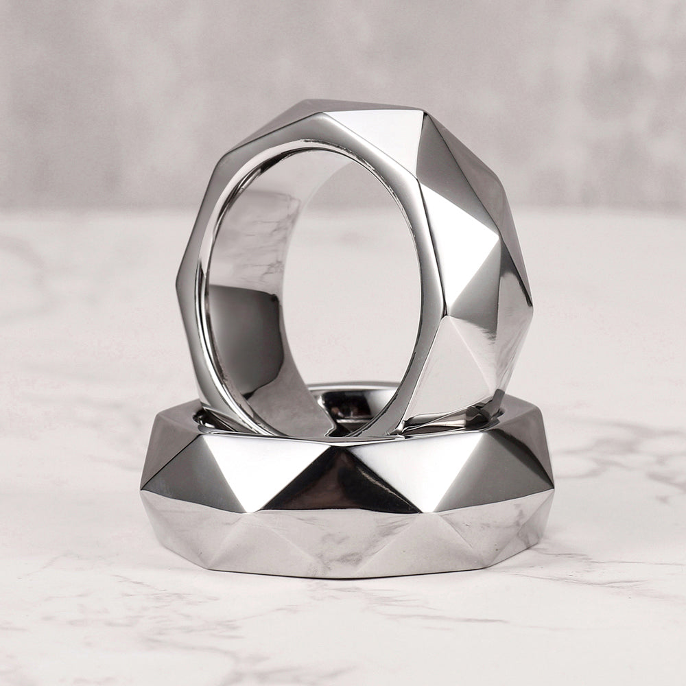 Premium Hexagonal Glans Ring (Hand Polished) - Steel & Titanium | Gold & Rainbow