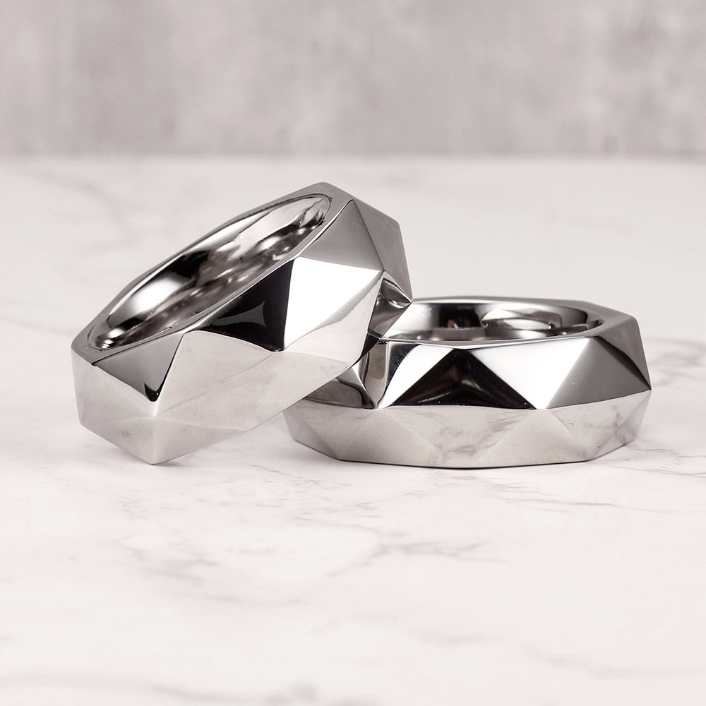 Premium Hexagonal Glans Ring (Hand Polished) - Steel & Titanium | Gold & Rainbow