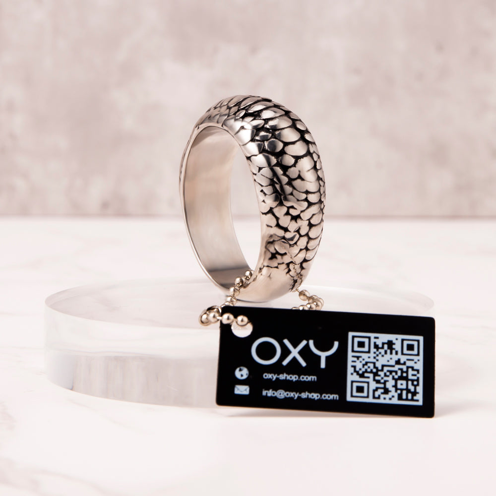 Anello per il glande con scaglie di drago - Acciaio e oro 24 carati