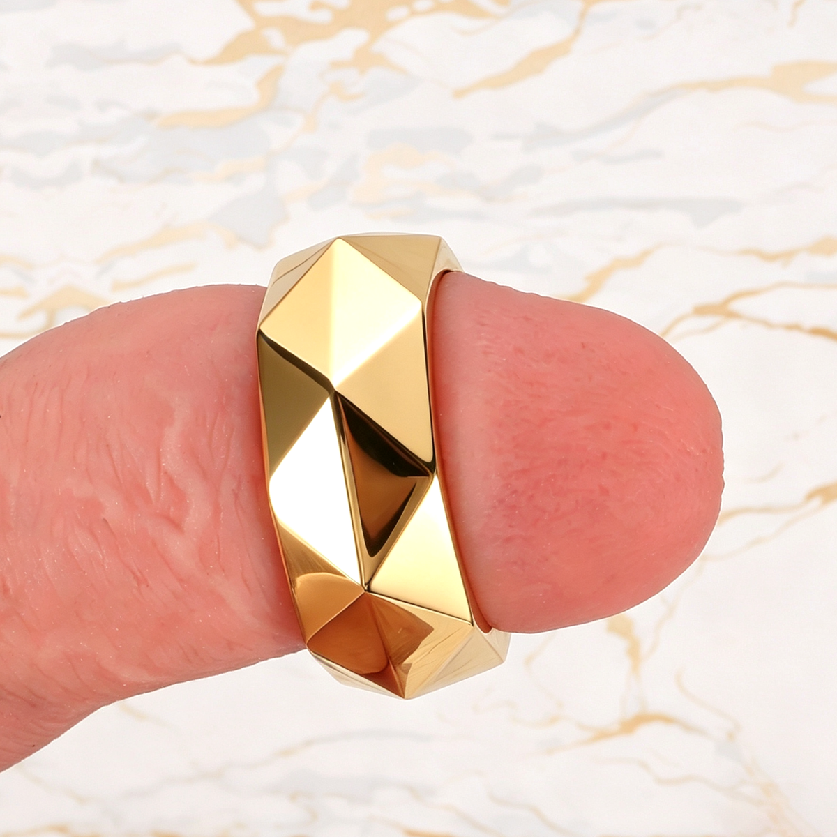 Premium Hexagonal Glans Ring (Hand Polished) - Steel & Titanium | Gold & Rainbow