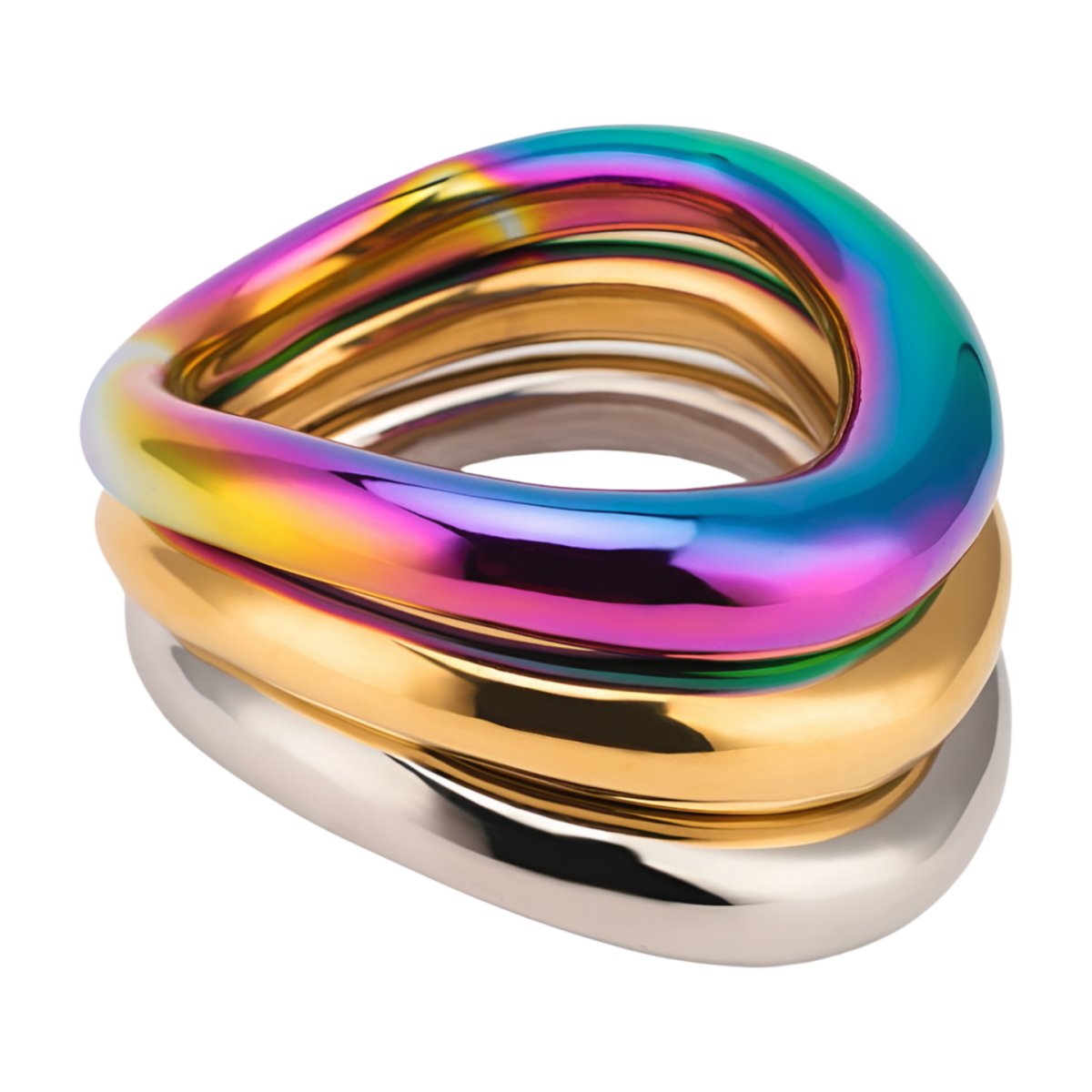 Ergonomic Steel, Gold or Rainbow cock ring - Oxy-shop