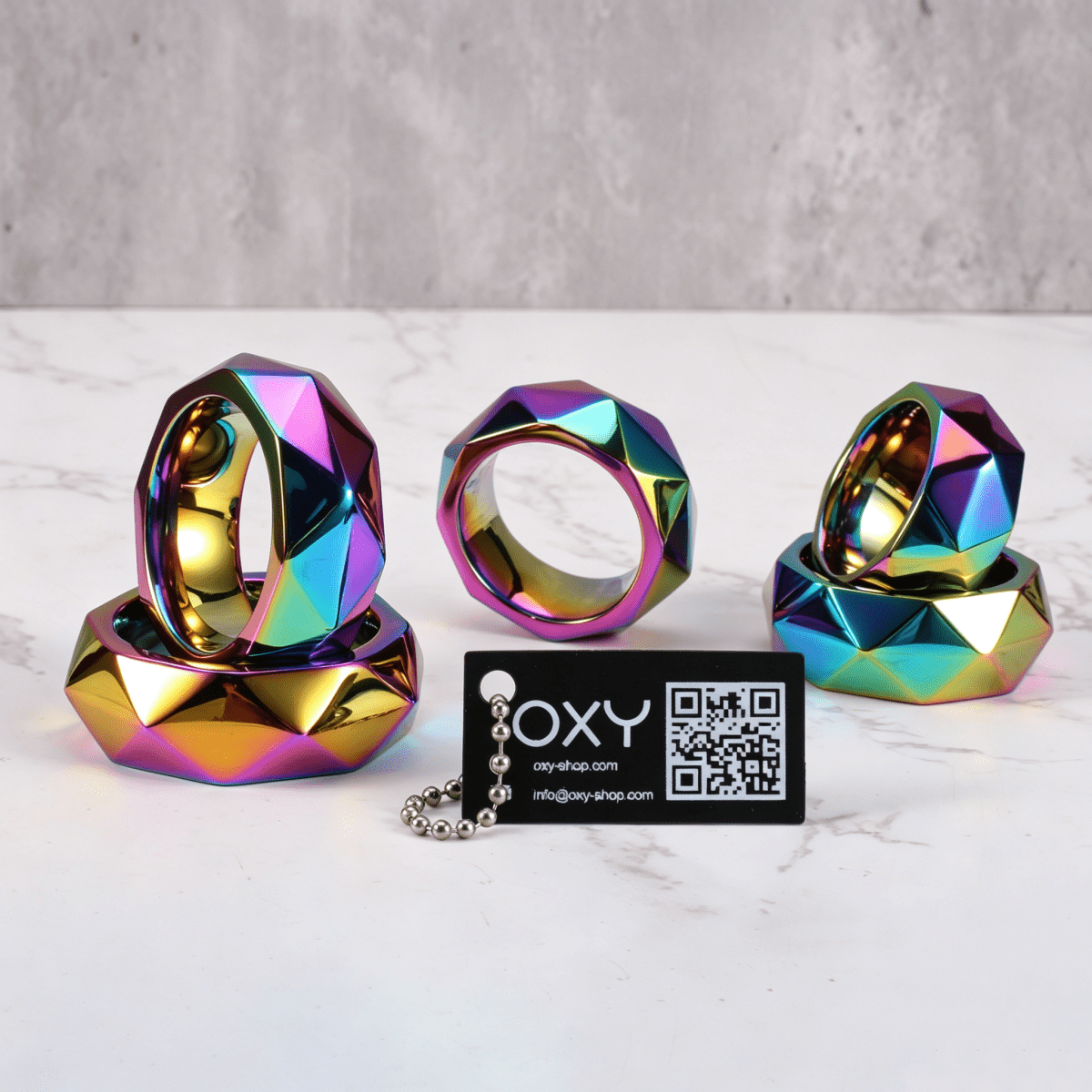 Premium Hexagonal Glans Ring (Hand Polished) - Steel & Titanium | Gold & Rainbow - Oxy-shop
