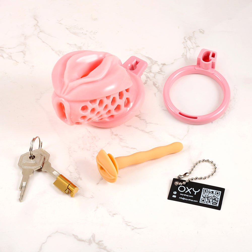 Sissy’s Pink Prison – Lockable Male Chastity Cage in Pink - Oxy - shop