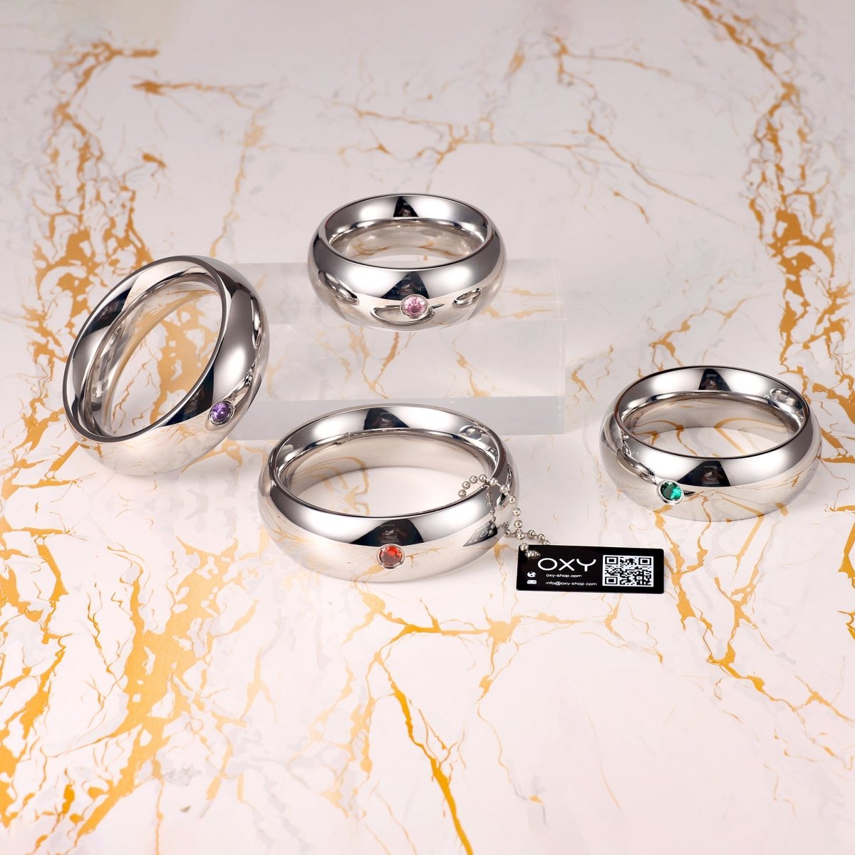 Stainless Steel Jeweled Cock Rings – 4 Sizes | Luxury Hard Steel with Incrusted Gem - Oxy - shop