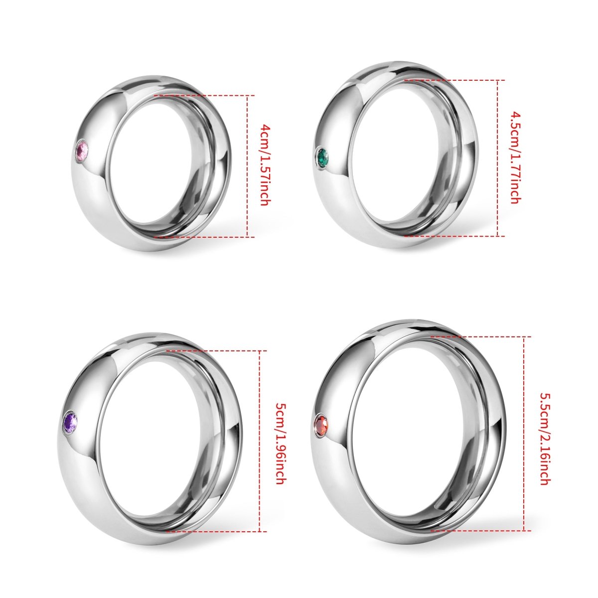 Stainless Steel Jeweled Cock Rings – 4 Sizes | Luxury Hard Steel with Incrusted Gem - Oxy - shop
