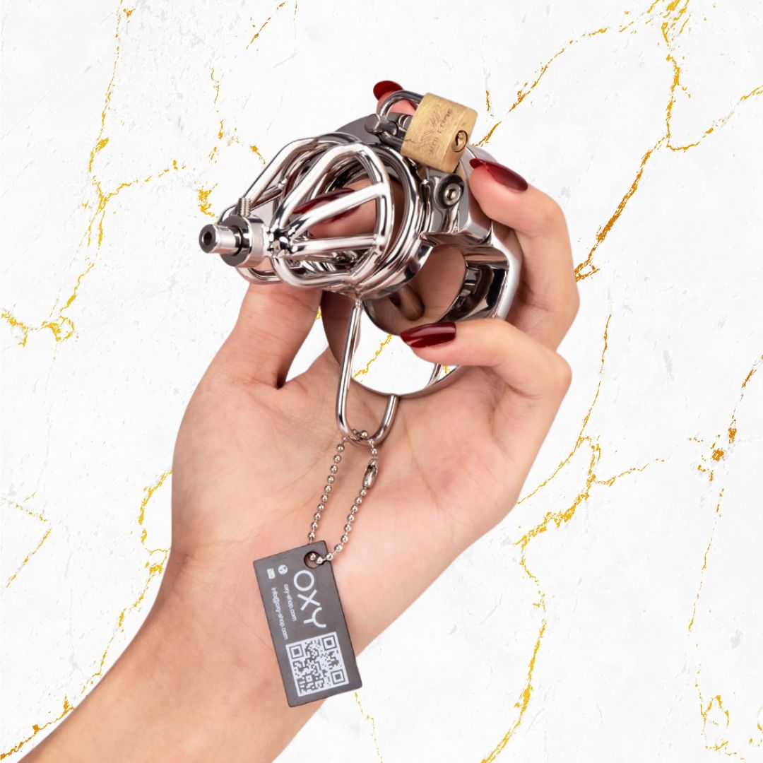 2-in-1 Ball Stretcher Cock Cage with Catheter CH06 - Oxy-shop