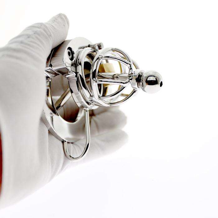 2-in-1 Ball Stretcher SHORT Cock Cage with Catheter CH05 - Oxy-shop