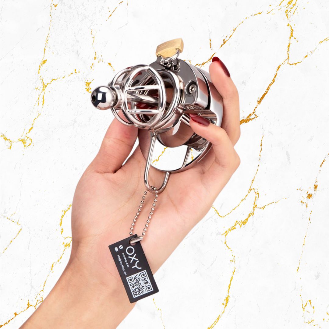 2-in-1 Ball Stretcher SHORT Cock Cage with Catheter CH05 - Oxy-shop