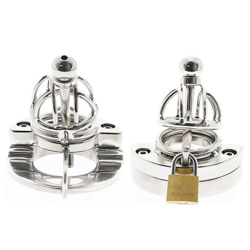 2-in-1 Ball Stretcher SHORT Cock Cage with Catheter CH05 - Oxy-shop