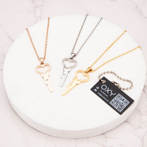 💝 Heart Shaped Key Necklace for chastity - Gold & Steel - Oxy-shop
