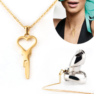💝 Heart Shaped Key Necklace for chastity - Gold & Steel - Oxy-shop