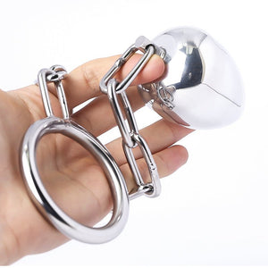 Steel Anal Plug + Chained Cock Ring - Oxy-shop