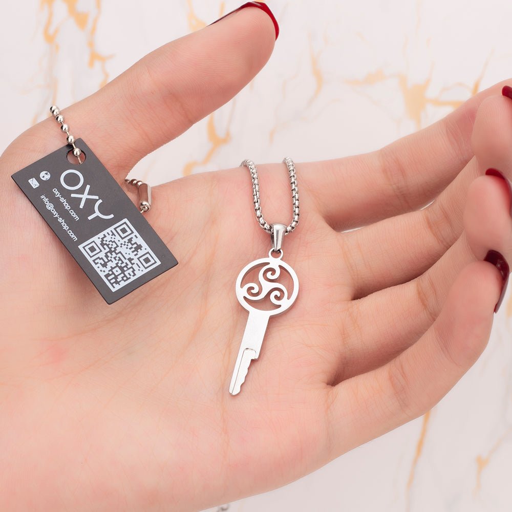 Triskelion Chastity Key Necklace - Gold & Steel - Oxy-shop