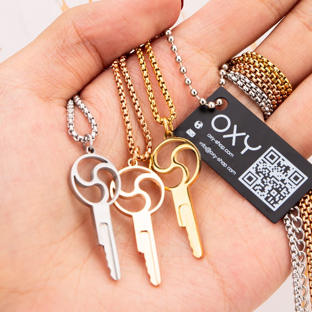 Triskelion Chastity Key Necklace - Gold & Steel - Oxy-shop