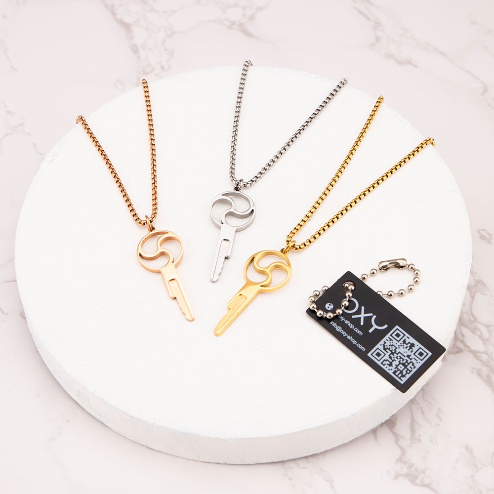 Triskelion Chastity Key Necklace - Gold & Steel - Oxy-shop